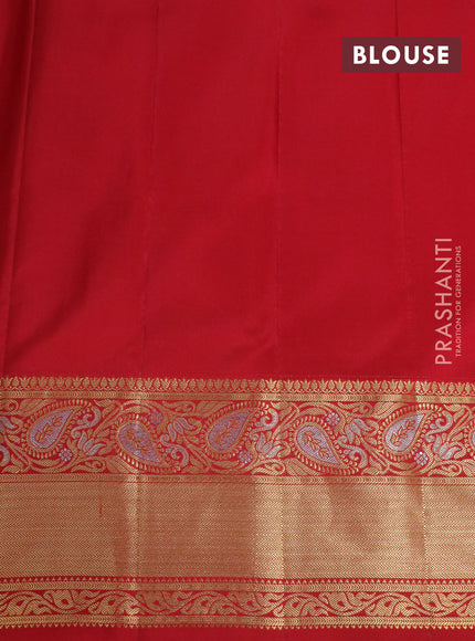 Pure gadwal silk saree green and red with zari woven buttas and long zari woven border