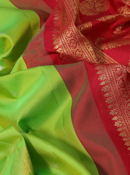 Pure gadwal silk saree light green and red with zari woven buttas and zari woven border