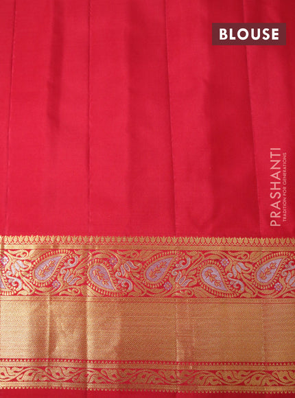 Pure gadwal silk saree light green and red with zari woven buttas and zari woven border