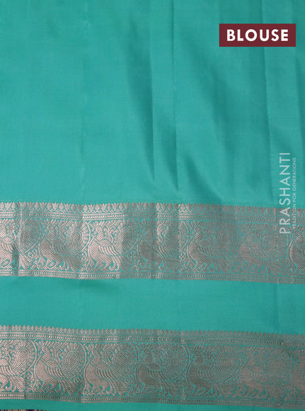 Pure gadwal silk saree mild purple and teal green shade with allover zari weaves and rettapet zari woven border