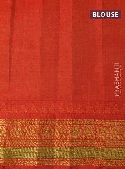 Pure gadwal silk saree blue and orange with zari woven buttas and temple deisgn zari woven border