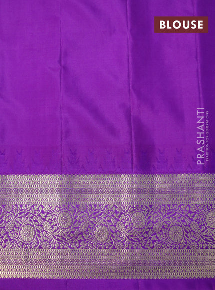 Pure gadwal silk saree blue and violet with zari woven buttas and temple deisgn zari woven border