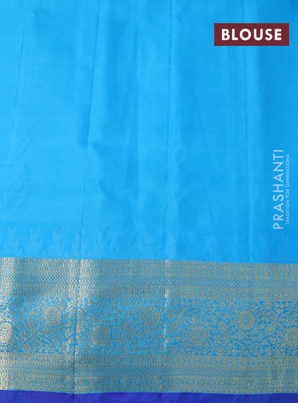 Pure gadwal silk saree light green and light blue with zari woven buttas and temple deisgn zari woven border