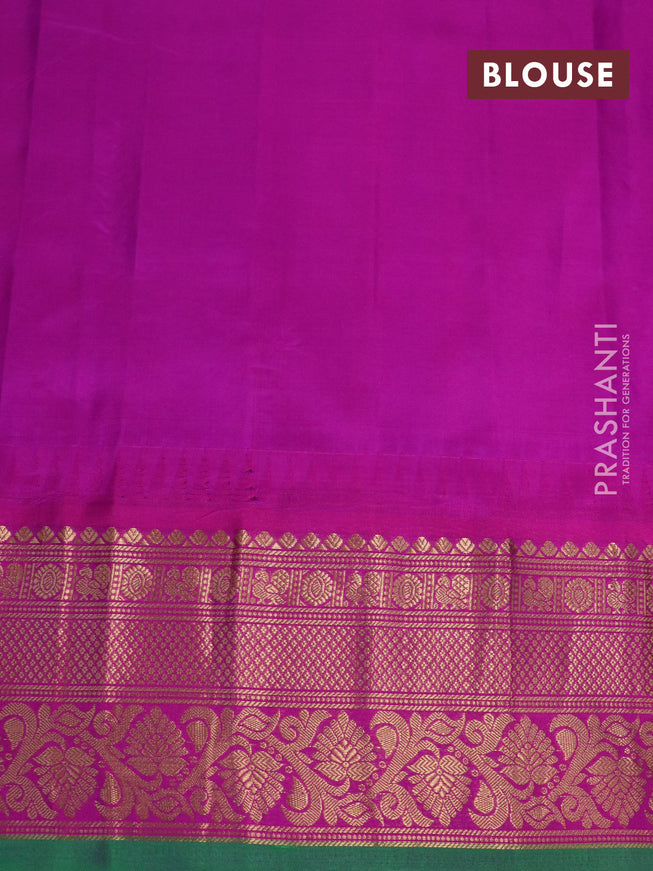 Pure gadwal silk saree green and magenta pink with zari woven buttas and temple deisgn zari woven border