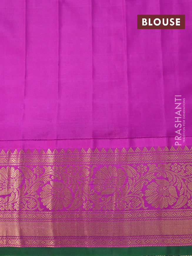 Pure gadwal silk saree pista green and purple with zari woven floral buttas and zari woven border