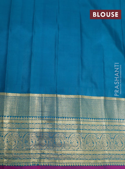 Pure gadwal silk saree mustard yellow and teal blue with zari woven buttas and temple deisgn zari woven border