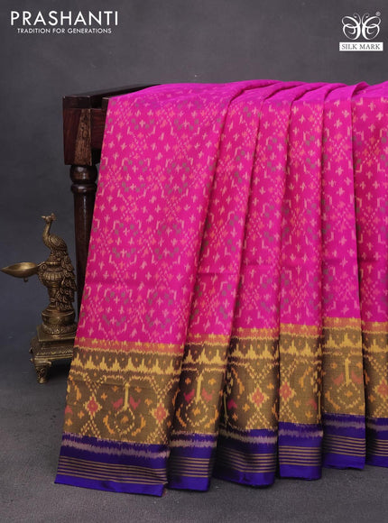 Rajkot patola silk saree pink and blue with allover ikat weaves and ikat woven zari border