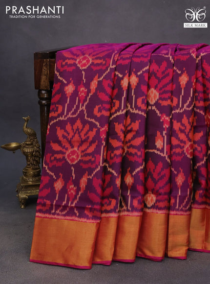 Rajkot patola silk saree purple and pink with allover ikat weaves and zari woven border