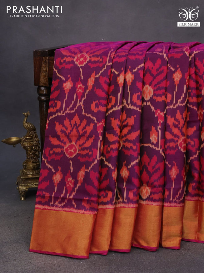 Rajkot patola silk saree purple and pink with allover ikat weaves and zari woven border