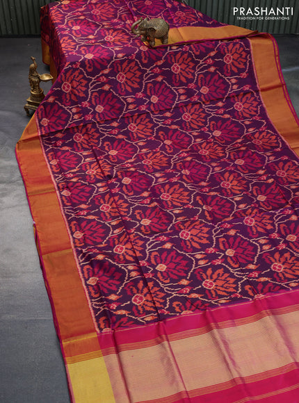 Rajkot patola silk saree purple and pink with allover ikat weaves and zari woven border