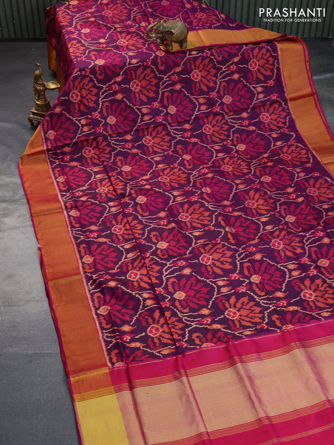 Rajkot patola silk saree purple and pink with allover ikat weaves and zari woven border