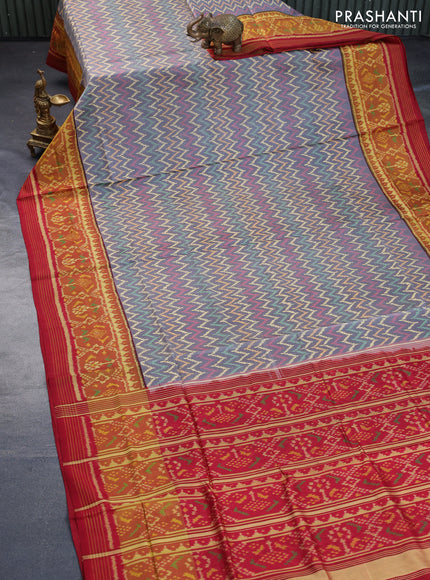 Rajkot patola silk saree grey and maroon with allover ikat weaves and ikat woven zari border