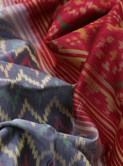 Rajkot patola silk saree grey and maroon with allover ikat weaves and ikat woven zari border