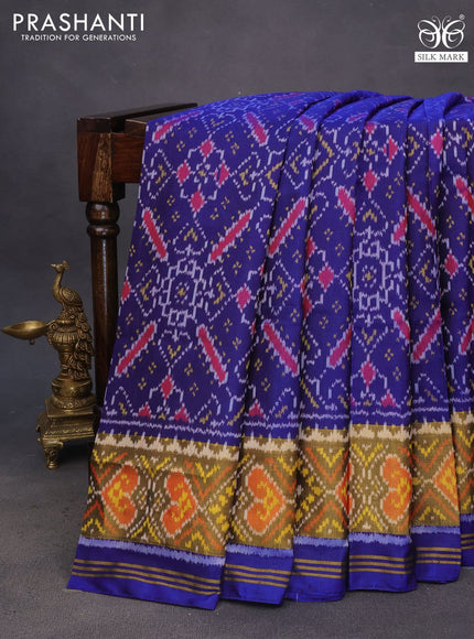 Rajkot patola silk saree blue with allover ikat weaves and ikat woven zari border