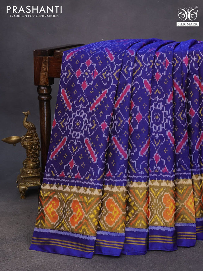 Rajkot patola silk saree blue with allover ikat weaves and ikat woven zari border