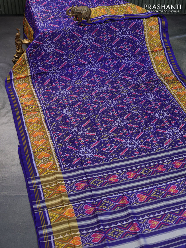 Rajkot patola silk saree blue with allover ikat weaves and ikat woven zari border