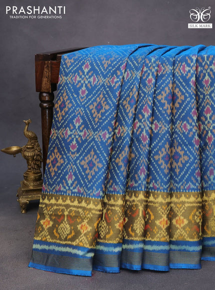 Rajkot patola silk saree peacock blue with allover ikat weaves and ikat woven zari border