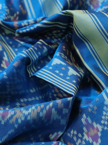 Rajkot patola silk saree peacock blue with allover ikat weaves and ikat woven zari border