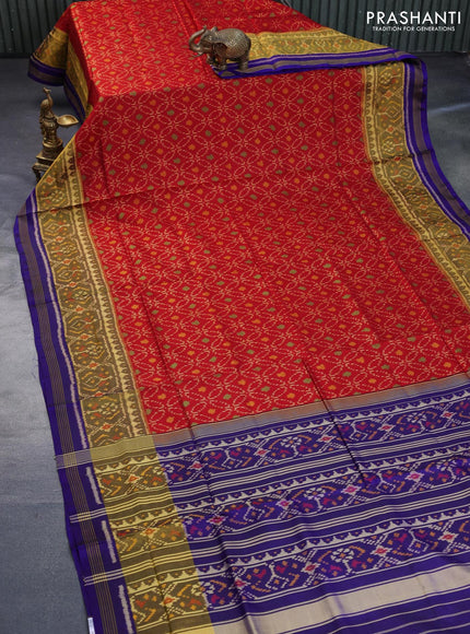 Rajkot patola silk saree maroon and blue with allover ikat weaves and ikat woven zari border