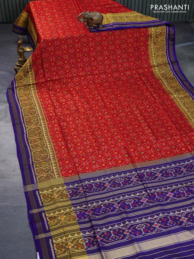 Rajkot patola silk saree maroon and blue with allover ikat weaves and ikat woven zari border