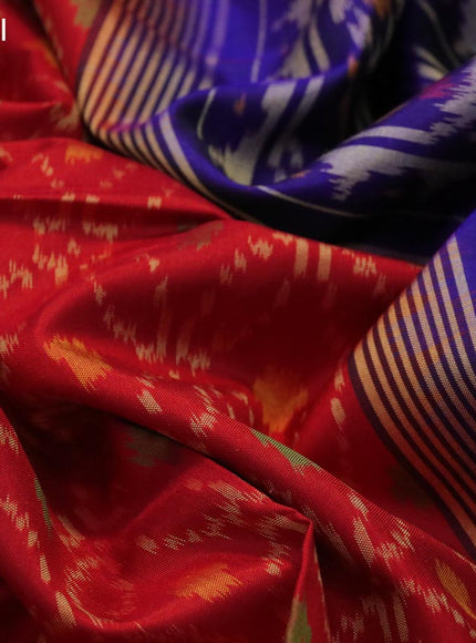 Rajkot patola silk saree maroon and blue with allover ikat weaves and ikat woven zari border