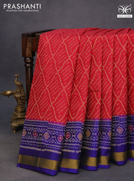 Rajkot patola silk saree maroon and blue with allover ikat weaves and ikat woven zari border