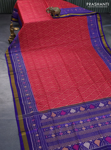 Rajkot patola silk saree maroon and blue with allover ikat weaves and ikat woven zari border