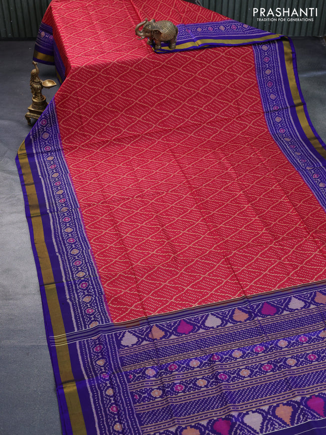 Rajkot patola silk saree maroon and blue with allover ikat weaves and ikat woven zari border