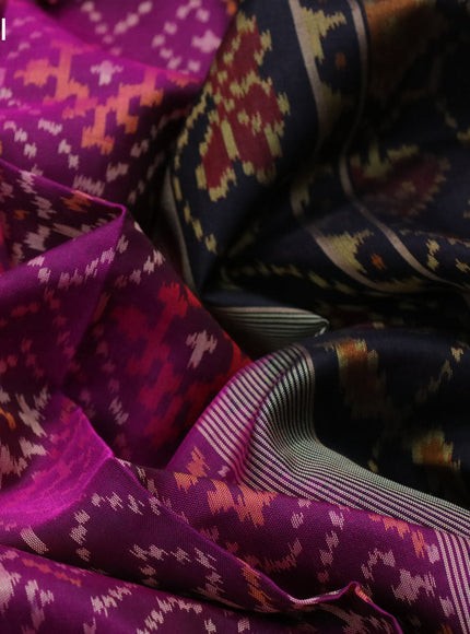 Rajkot patola silk saree purple and black with allover ikat weaves and ikat woven zari border