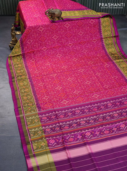 Rajkot patola silk saree magenta pink and purple with allover ikat weaves and ikat woven zari border