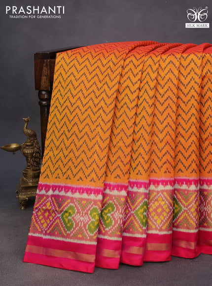 Rajkot patola silk saree mango yellow and pink with allover zig zag ikat weaves and ikat woven zari border