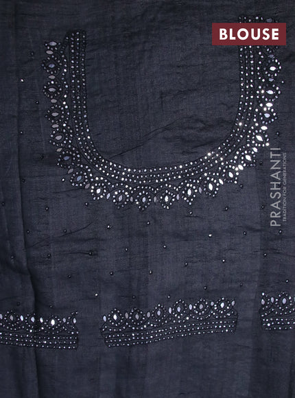 Pure tussar silk saree black with allover mirror work and embroidery design cut work border