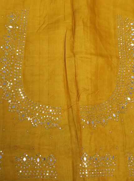 Pure tussar silk saree mustard yellow with allover mirror work and embroidery design cut work border