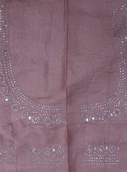 Pure tussar silk saree rosy brown with allover mirror work and embroidery design cut work border