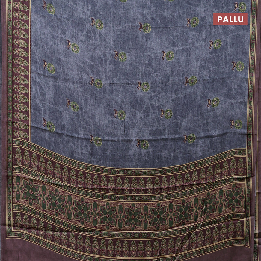 Semi modal saree grey and brown with floral buttas and printed border