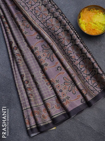 Semi modal saree pastel purple and black with butta prints and printed border