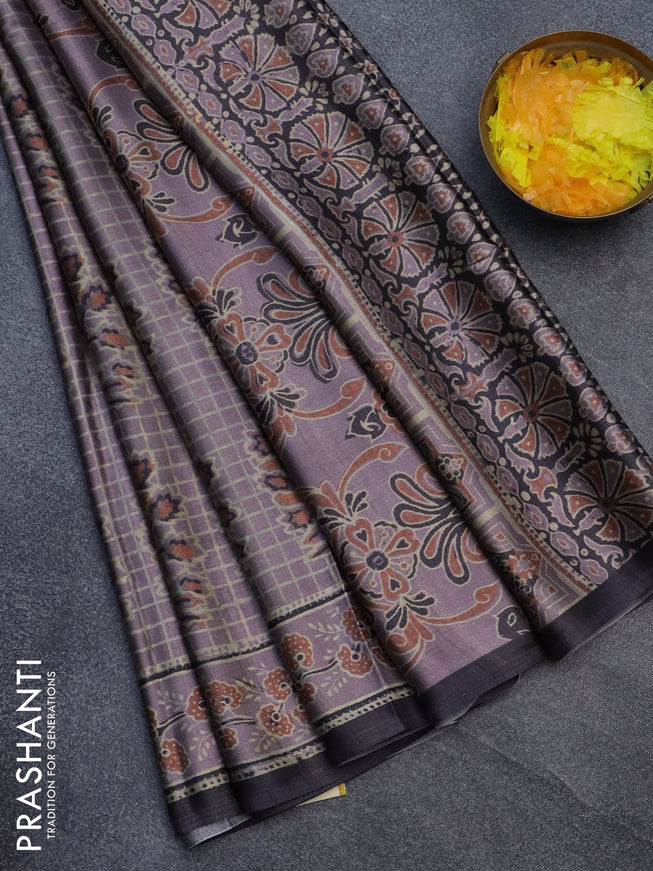 Semi modal saree pastel purple and black with butta prints and printed border