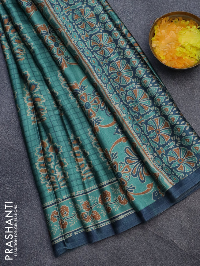 Semi modal saree green shade with butta prints and printed border