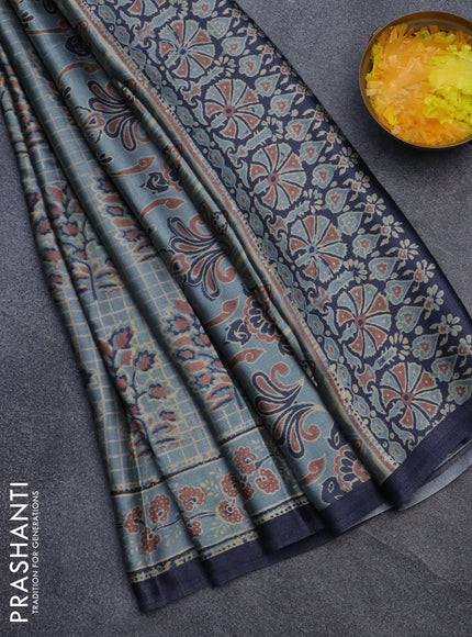 Semi modal saree pastel blue and dark blue with butta prints and printed border