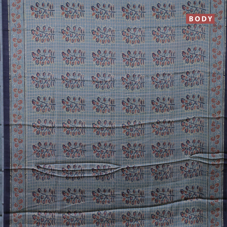 Semi modal saree pastel blue and dark blue with butta prints and printed border