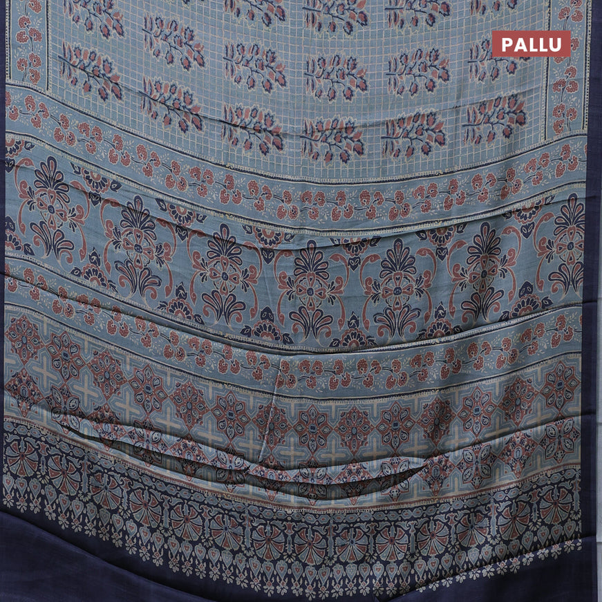 Semi modal saree pastel blue and dark blue with butta prints and printed border