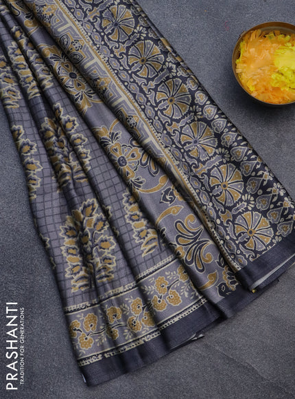 Semi modal saree grey with butta prints and printed border