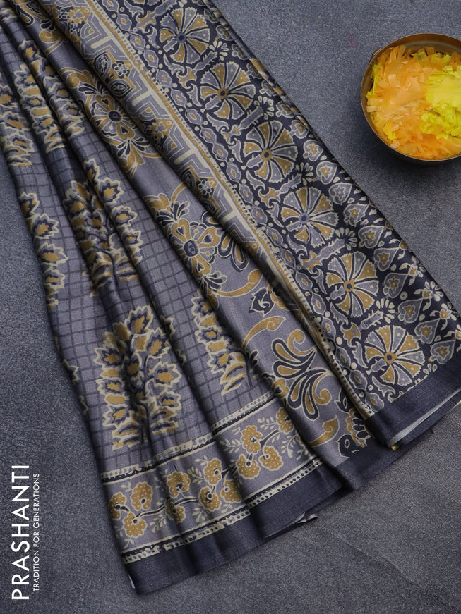 Semi modal saree grey with butta prints and printed border