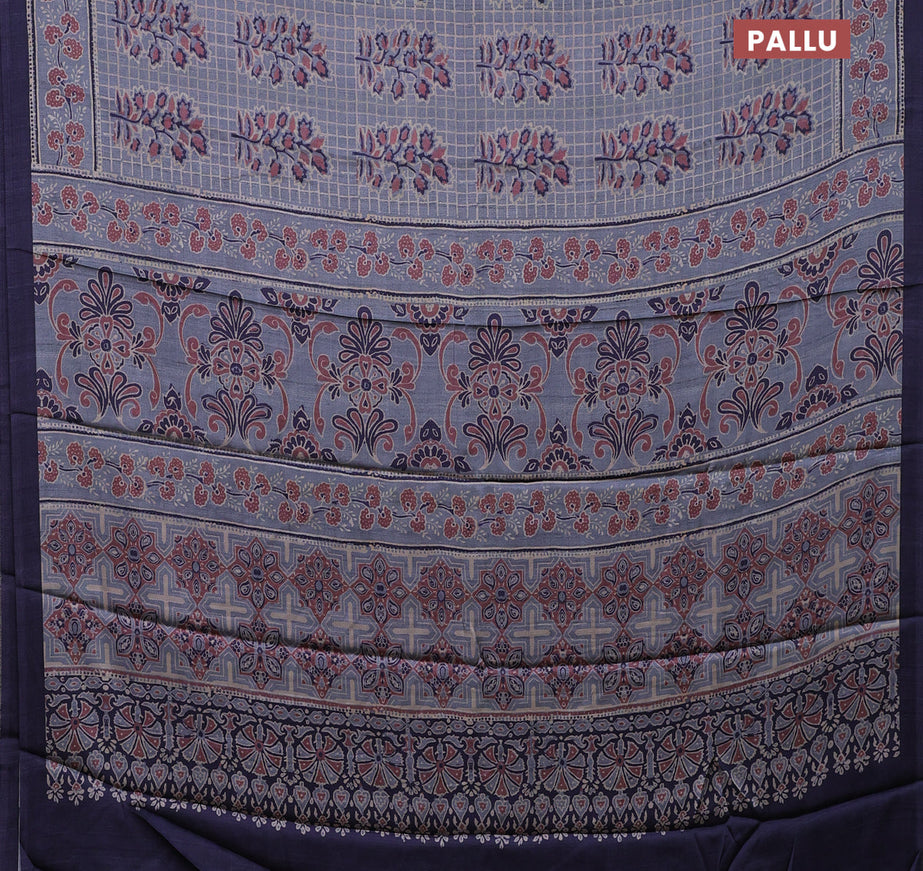 Semi modal saree pastel grey and dark blue with butta prints and printed border