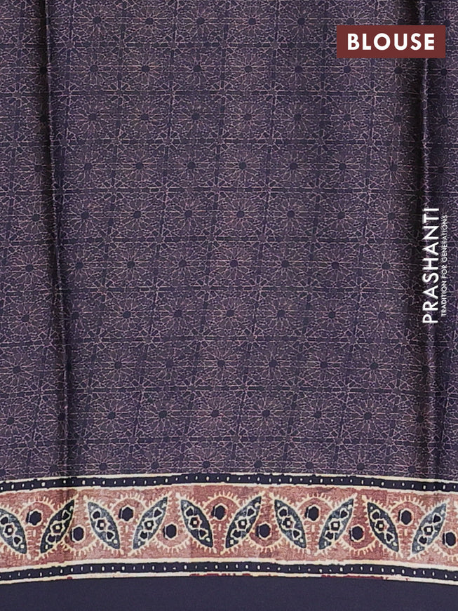 Semi modal saree dark blue with allover prints and printed border