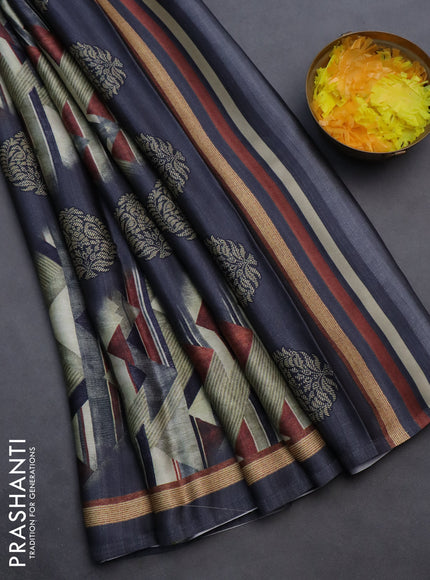 Semi modal saree multi colour and elephant grey with allover prints and printed border