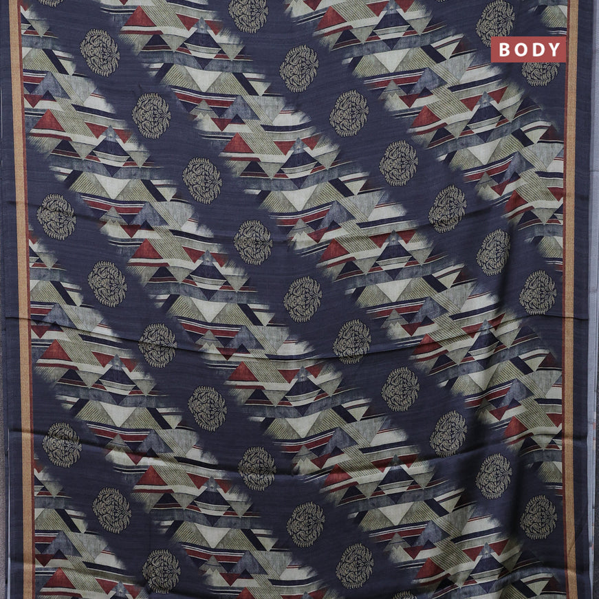 Semi modal saree multi colour and elephant grey with allover prints and printed border