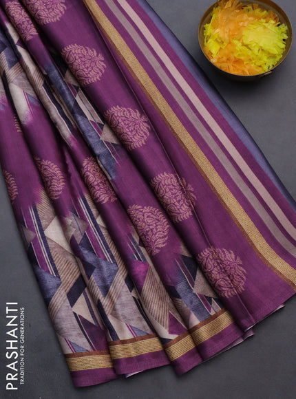 Semi modal saree multi colour and purple with allover prints and printed border