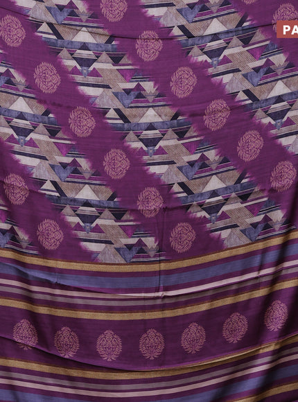 Semi modal saree multi colour and purple with allover prints and printed border