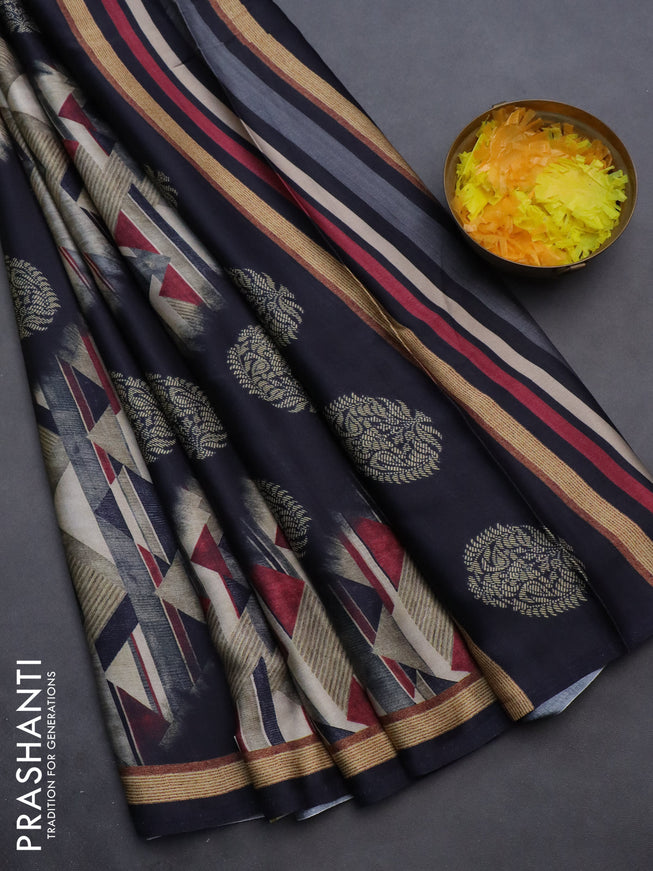 Semi modal saree multi colour and black with allover prints and printed border